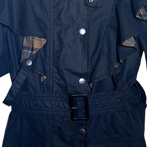 Barbour x Chloé Navy Blue Dany Dani Ruffled Waxed Trench Coat Chloe US 2 - Picture 10 of 16